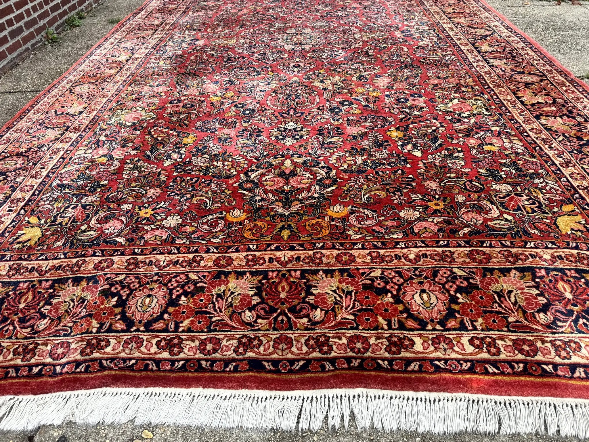 Large Antique Persian Sarouk Rug 11x18, Red, Floral Allover, Palace Size Wool Handmade Carpet by Jewel Rugs