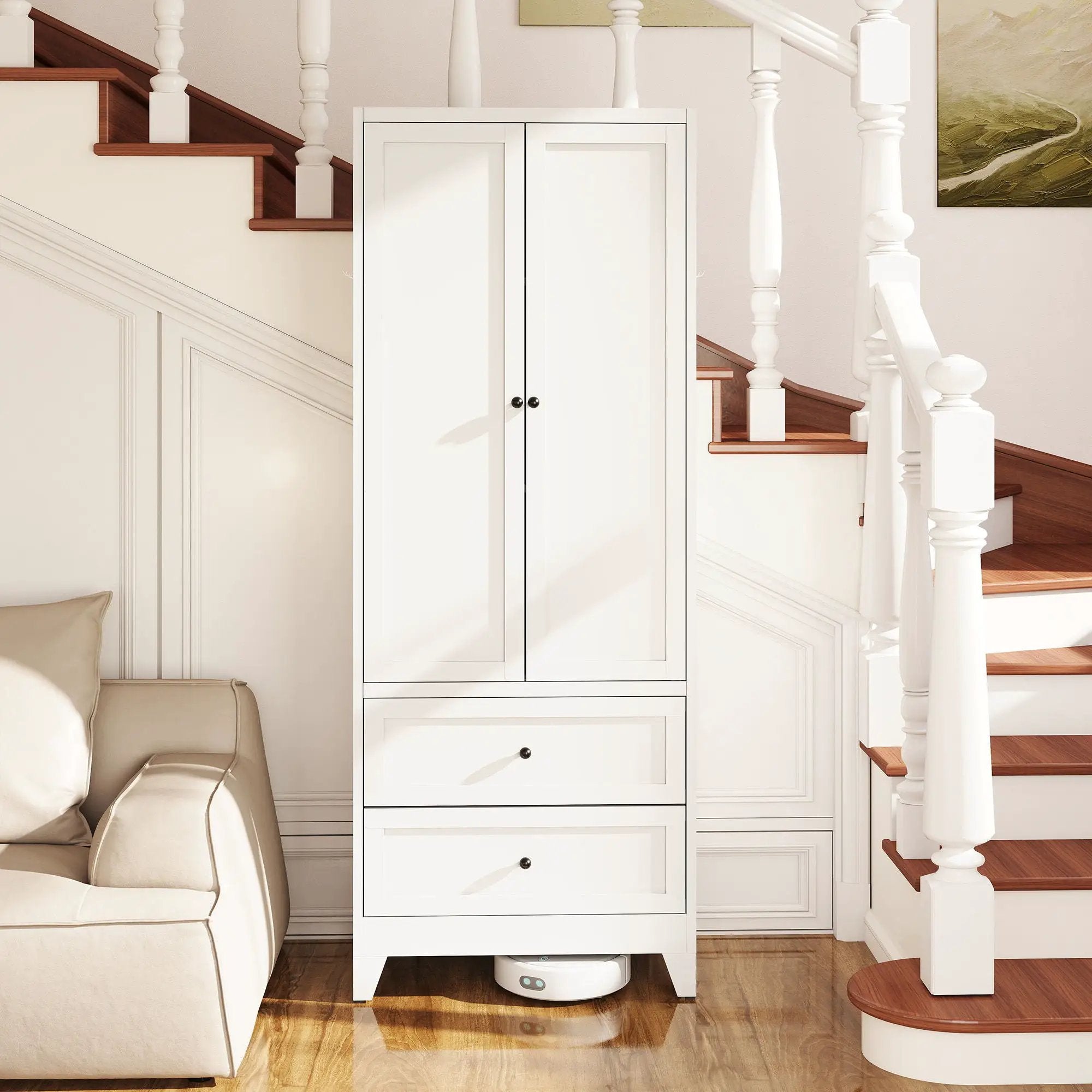 Pantry Cabinet With 2 Drawers, Freestanding Kitchen Storage Cabinet With Adjustable Shelves, Heavy-Duty Organizer For Spices, Dishware, Small Appliances - White by HouseOfZazla