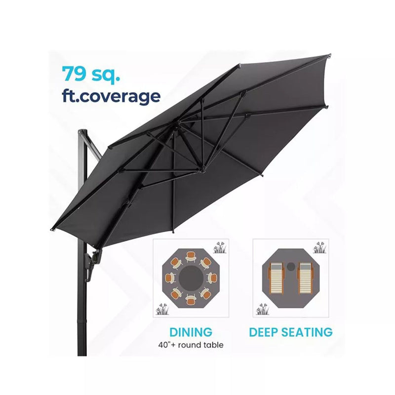 Round Cantilever Patio Umbrella With 360 Rotation & Infinite Tilt Adjustment by HouseOfZazla