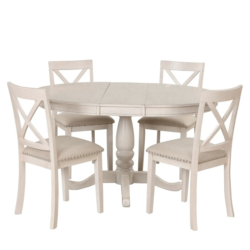 Modern Dining Table Set For 4, Round Table And 4 Kitchen Room Chairs, 5 Piece Kitchen Table Set For Dining Room, Dinette, Breakfast Nook by HouseOfZazla