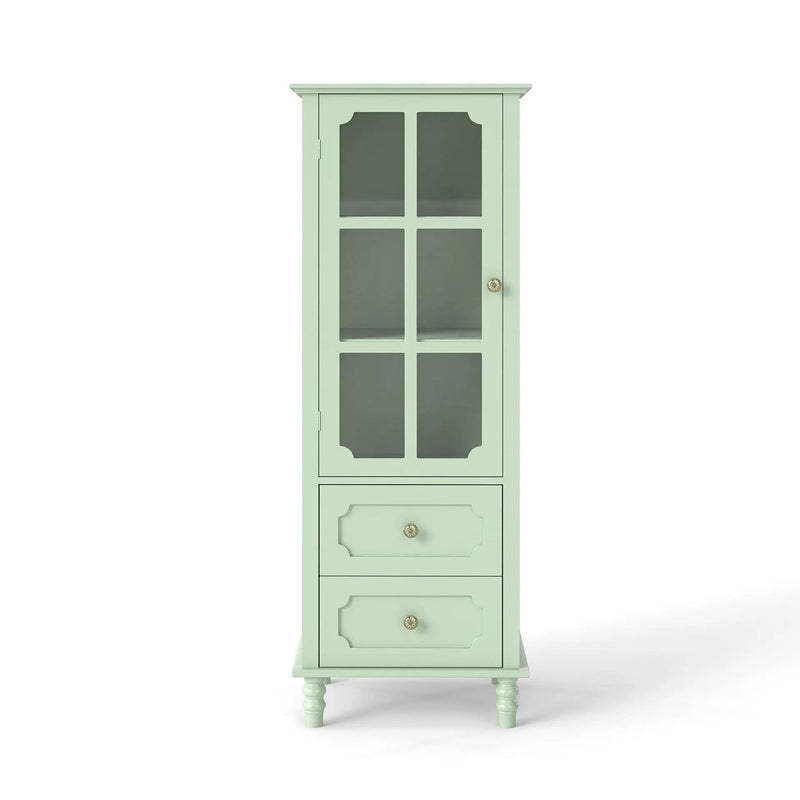 Minimalism Buffet Cabinet With Glass Doors And Double Drawer
