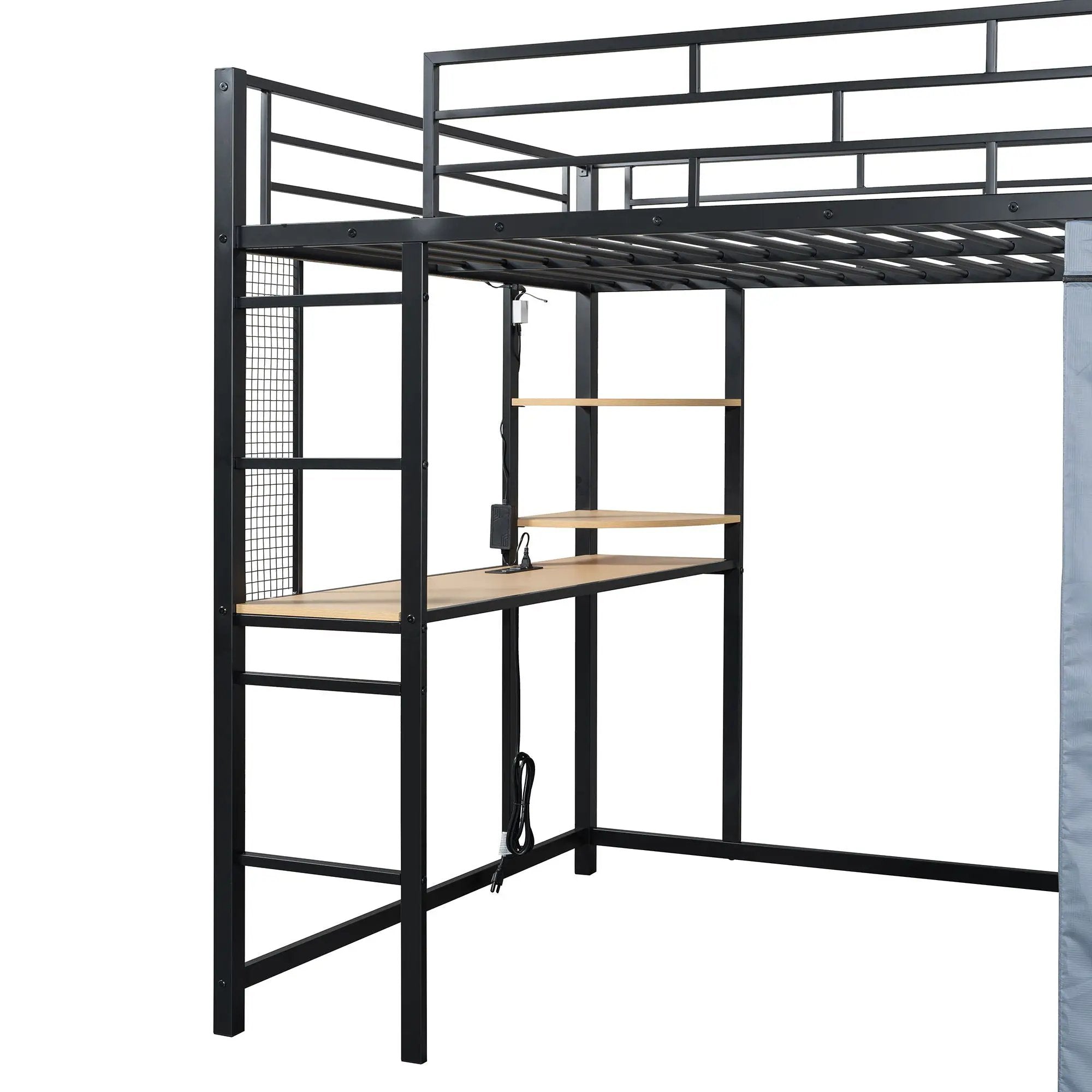 Loft Bed With Desk, Shelves, Power Outlet, LED Light And Wardrobe by HouseOfZazla