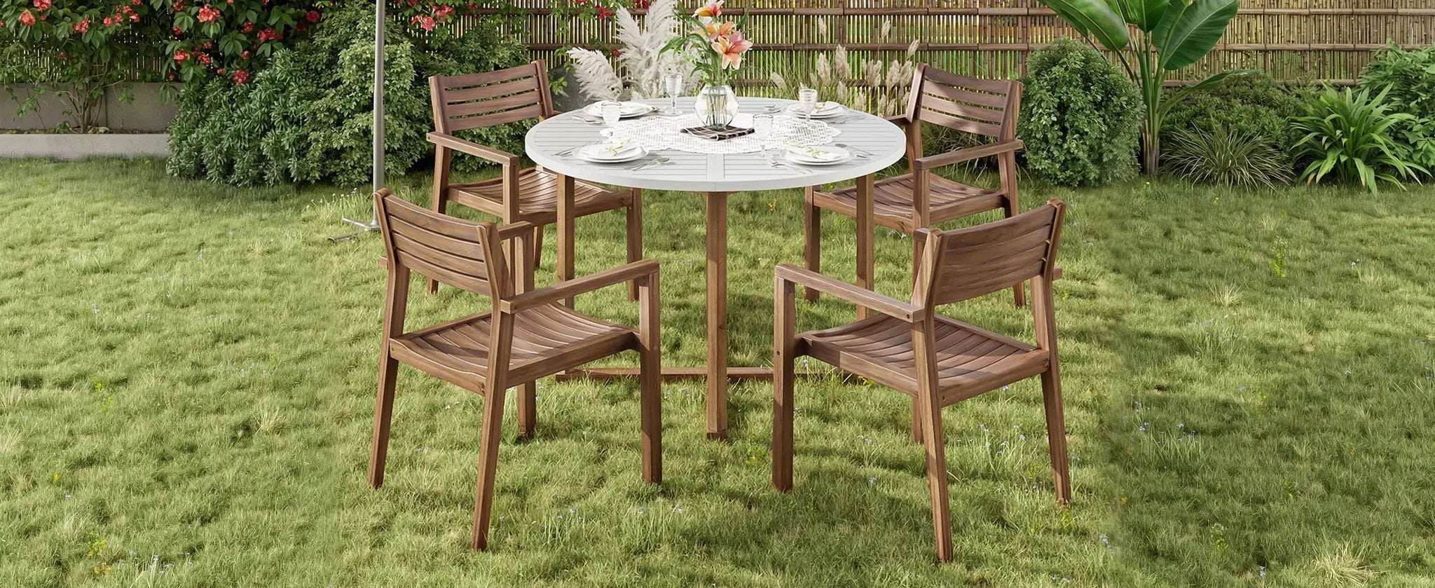 U_STYLE 5-Piece Outdoor Dining Set with Acacia Wood Chairs by HouseOfZazla