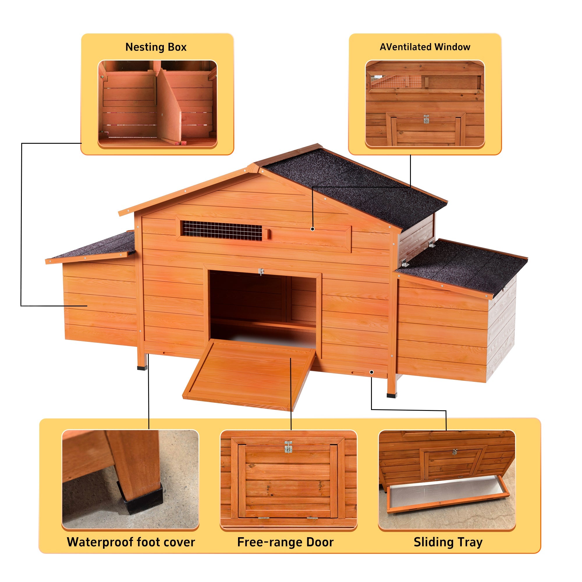 70" Large Wooden Chicken Coop with 2 Nesting Boxes by HouseOfZazla
