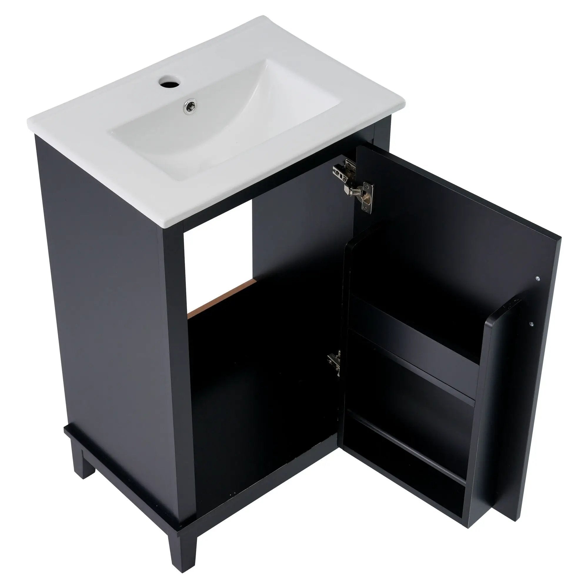 Modern Small Bathroom Vanity Cabinet With Ceramic Basin, Ample Storage, 1 Soft Close Door by HouseOfZazla