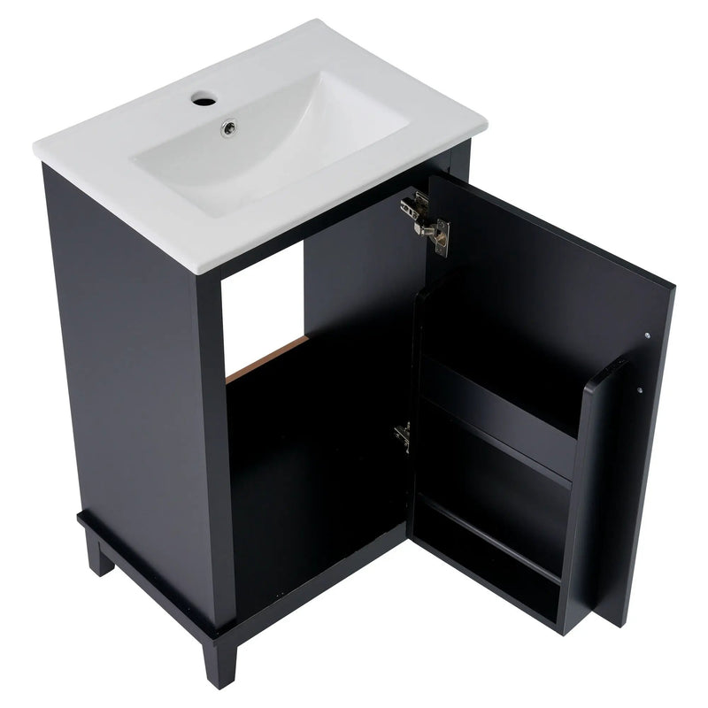 Modern Small Bathroom Vanity Cabinet With Ceramic Basin, Ample Storage, 1 Soft Close Door by HouseOfZazla