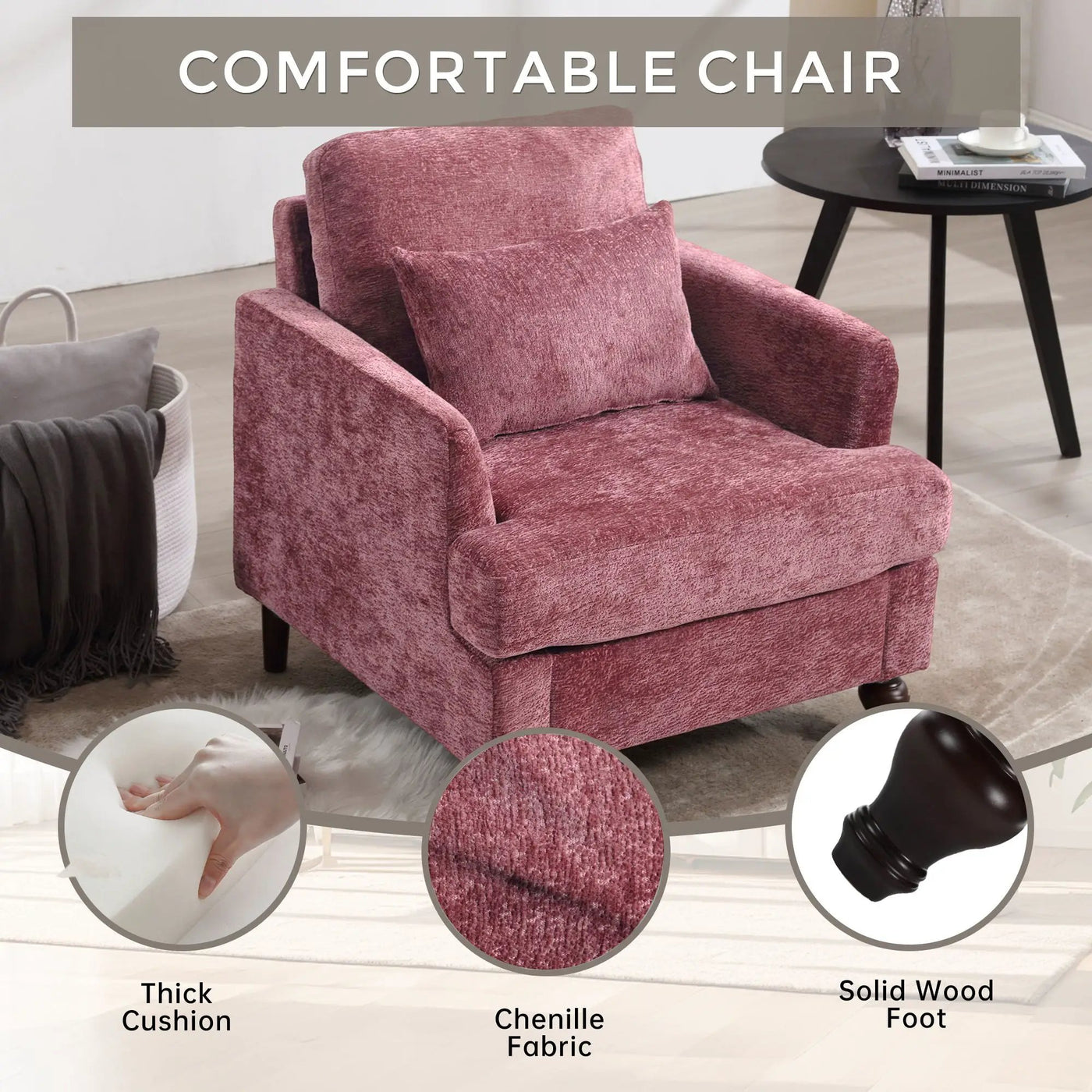 Modern Mid Century Wood Frame Armchair With Tufted Design by Unique Piece Furniture