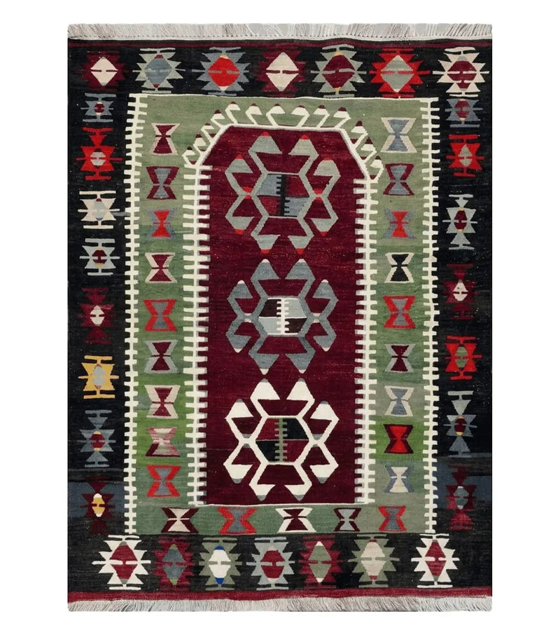 3' 8" X 5' Vintage Turkish Kilim Handmade Flat Weave Wool Rug Veg Dyes by Jewel Rugs
