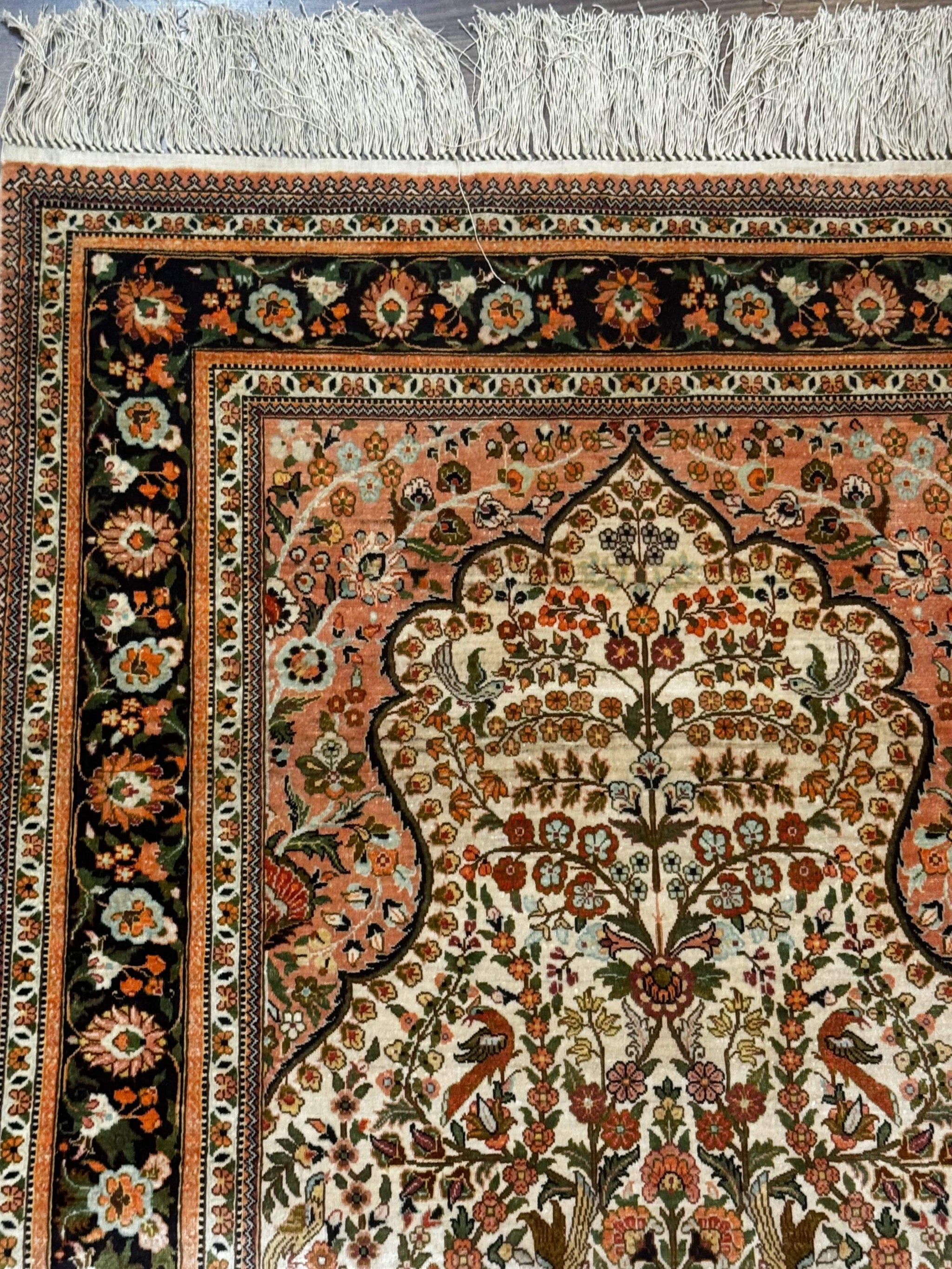 Exceptional Silk Rug 2.6 x 4, Very Fine 630 KPSI, Persian Vase Tree of Life Bird Pictorials, Handmade by Jewel Rugs