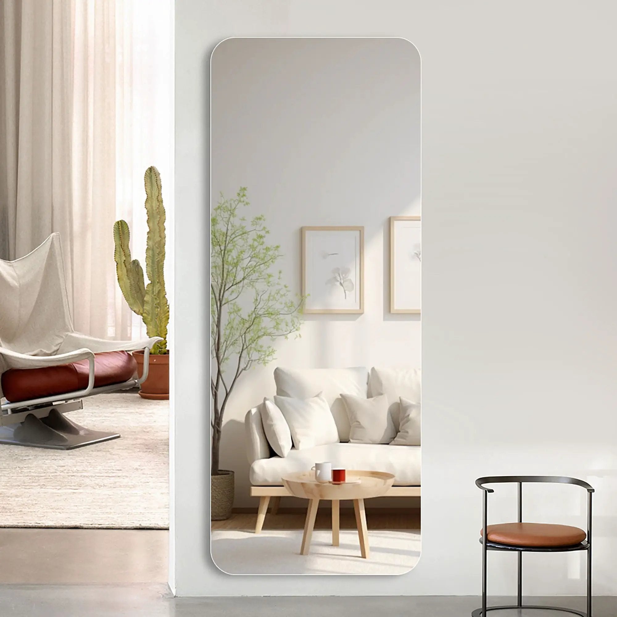 Full Body Round Corner Mirror For Living Room Bedroom Cloakroom High Quality 5Mm Explosion Proof Glass - Silver / Clear by HouseOfZazla