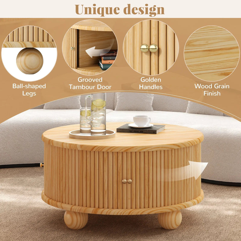 Round Fluted Coffee Table with Storage by HouseOfZazla