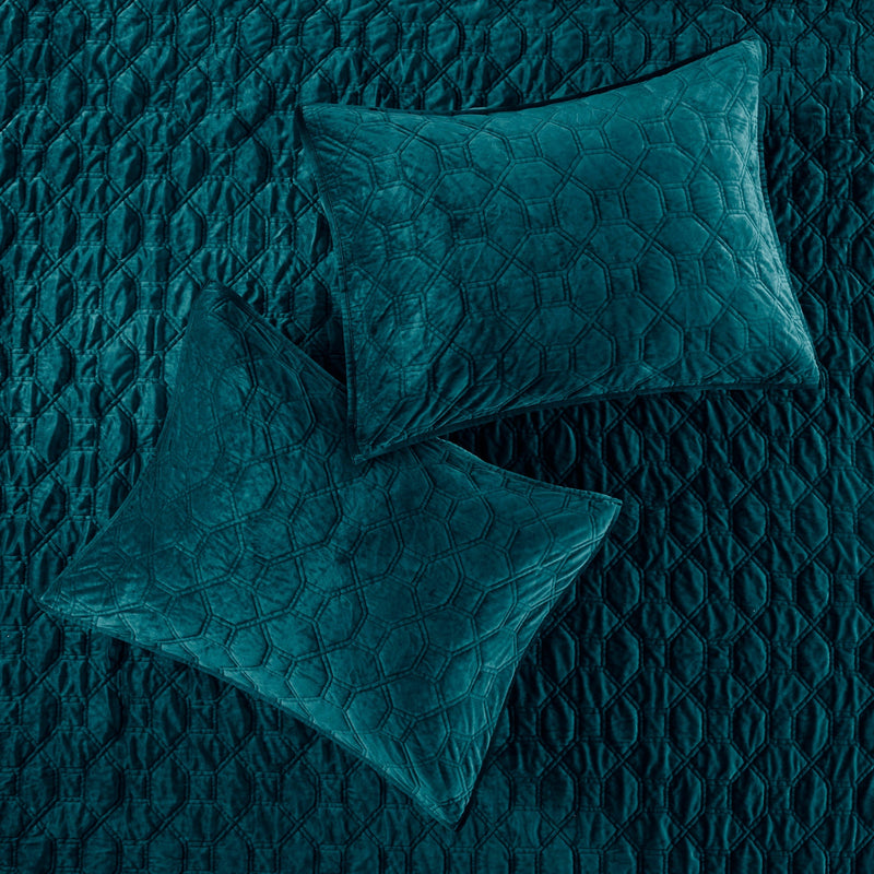 3 Piece Velvet Quilt Set Teal Full/Queen by HouseOfZazla
