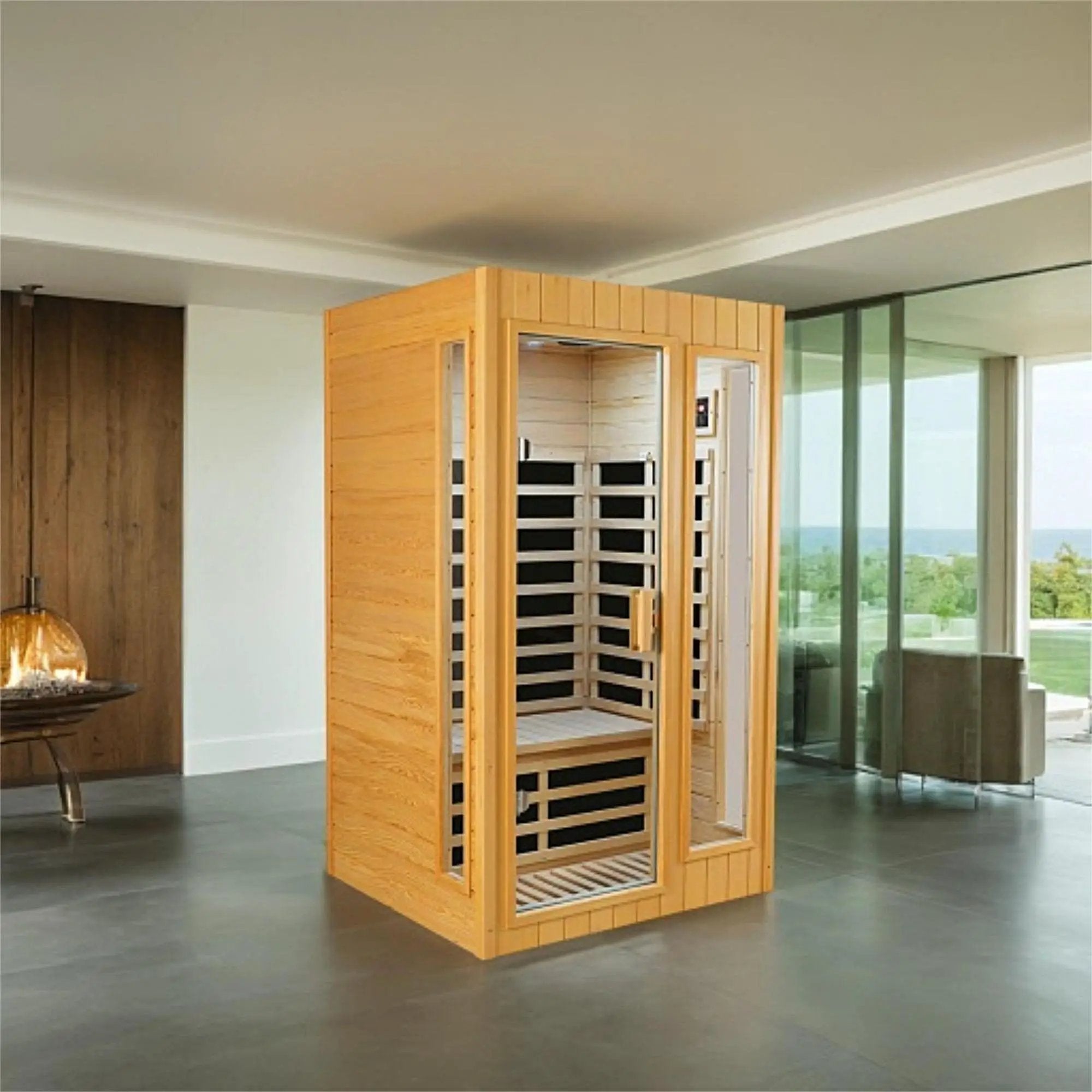 Hemlock Two-person far infrared roof embedded indoor sauna room by HouseOfZazla