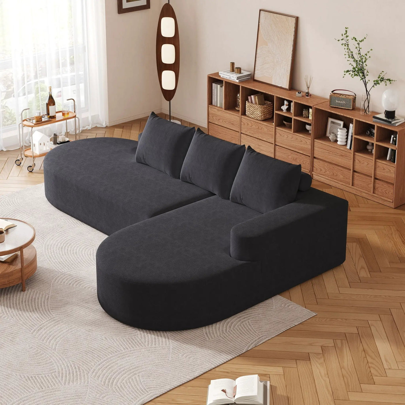 Modern Curved Sofa, L-Shaped Modular Sectional Set With 3 Pillows by HouseOfZazla