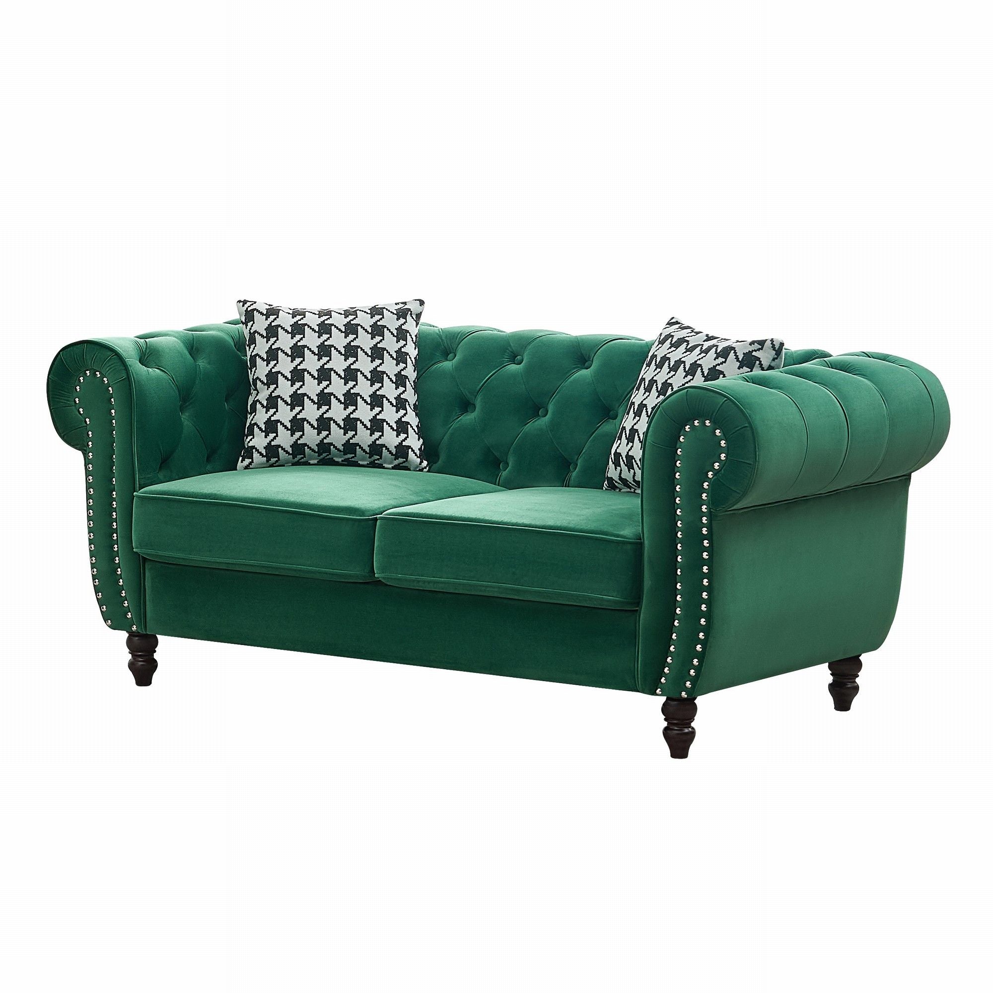 Chesterfield Fabric Sofa With Roll Armrest And Nailhead, Mid Century 2 Seater Couch by HouseOfZazla