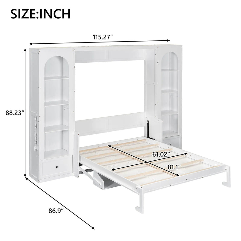 French Style Murphy Platform Bed With Shelf, Side Cabinets, Drawers And LED by Unique Piece Furniture