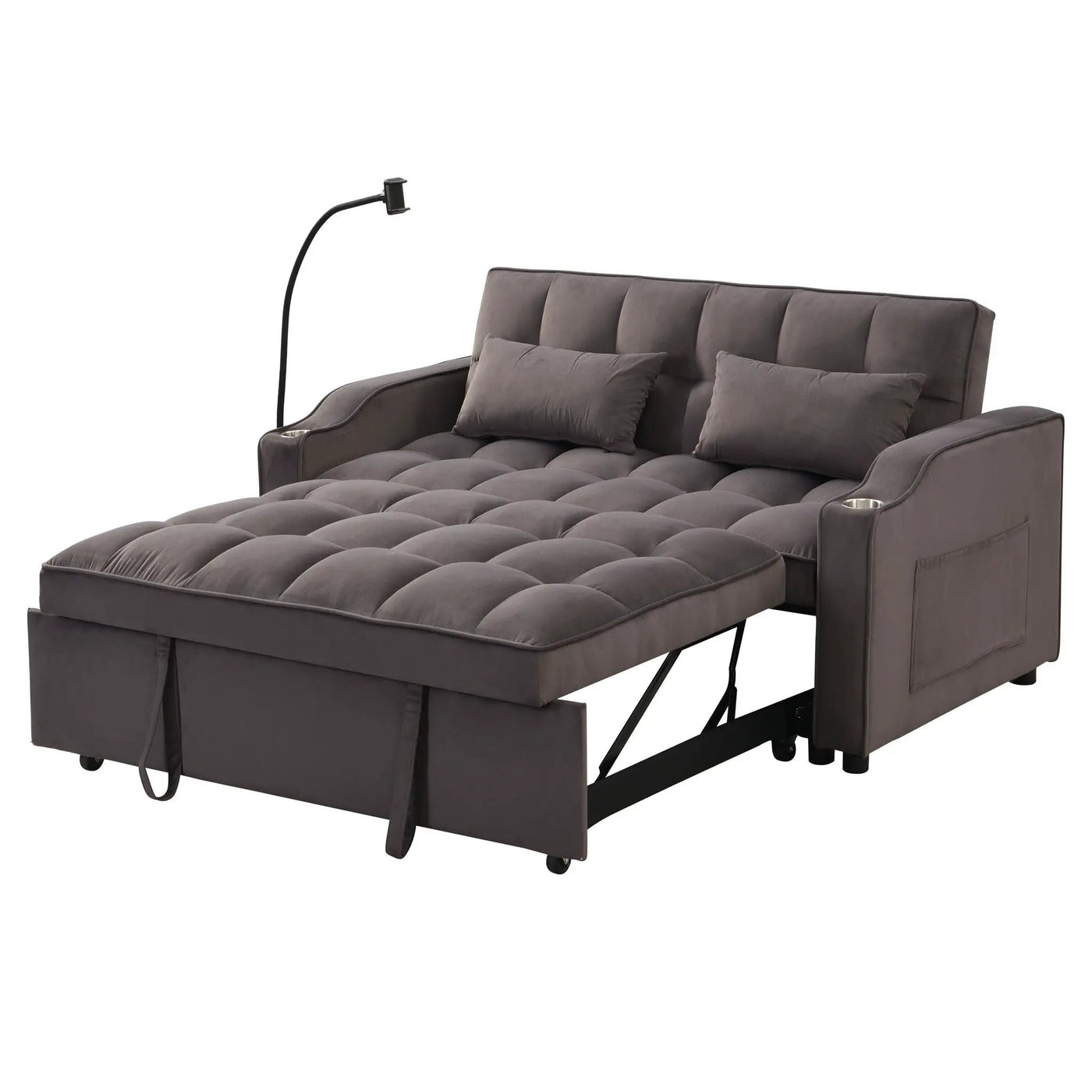 Modern Loveseat Futon Sofa With Pullout Bed, Adjustable Reclining Backrest, Toss Pillows by Unique Piece Furniture