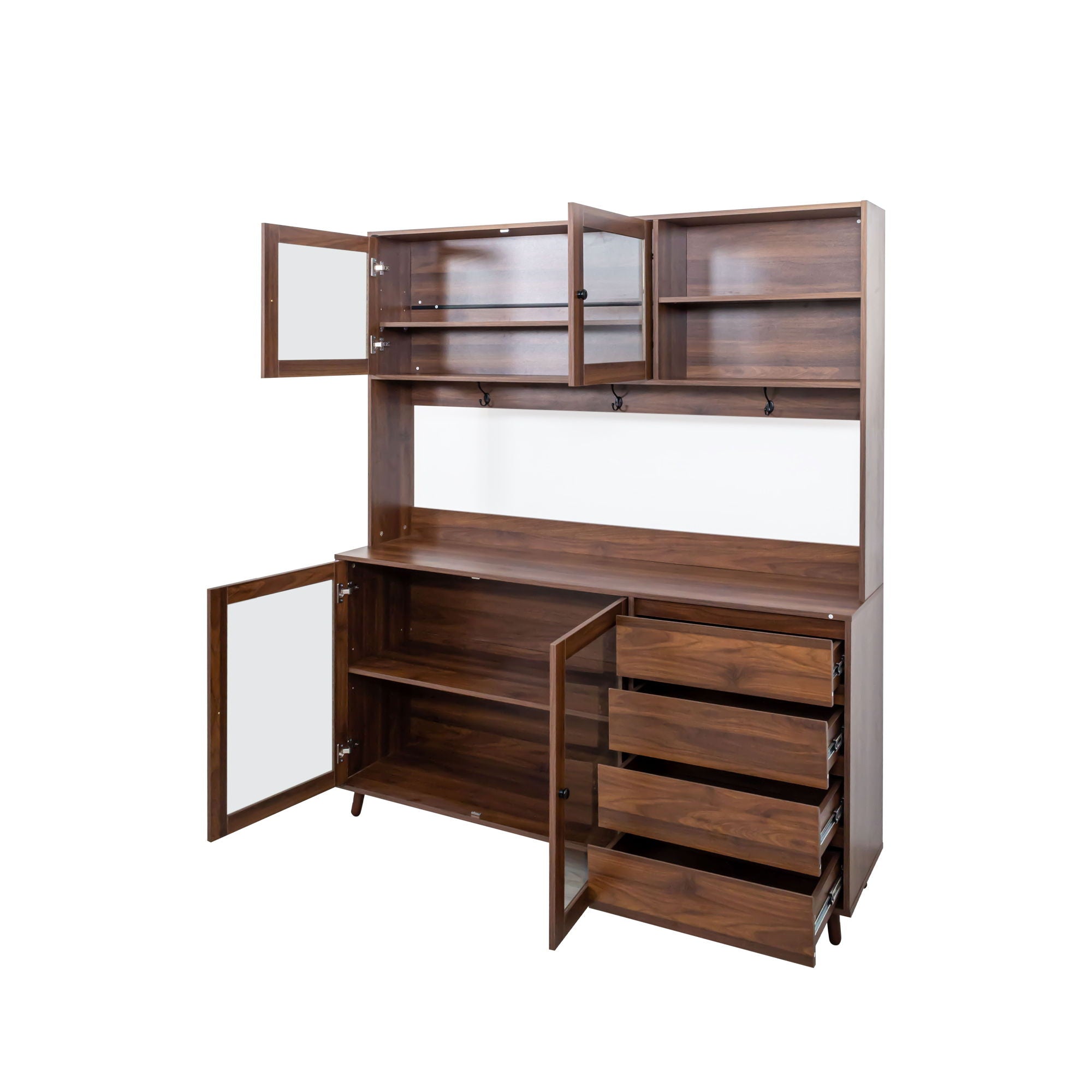 Large Kitchen Hutch Cabinet, Storage Kitchen Cupboard With 4 Doors, 4 Drawers & Microwave Shelf - Walnut by HouseOfZazla