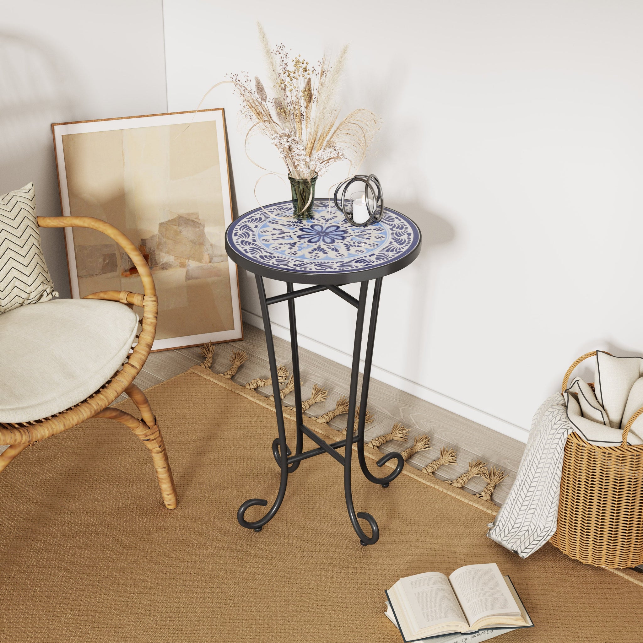 Patio Side Table, Blue+Black by HouseOfZazla