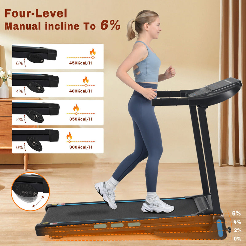 3.5Hp Hydraulic System Auto Foldable Treadmill With Incline, Heart Rate Sensors, Type C & USB Charge, Bluetooth Speaker - Black by HouseOfZazla
