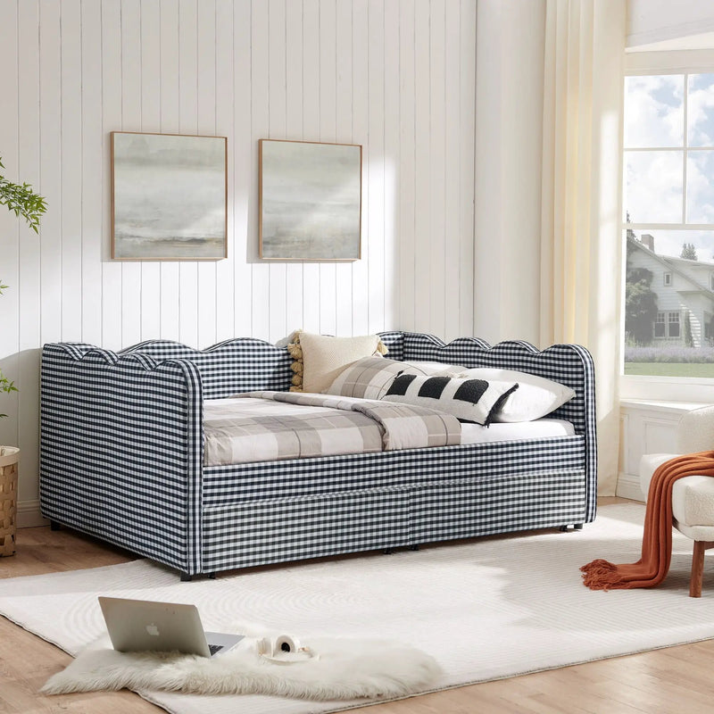 Gingham Daybed With USB Charging Port, Wave-Shaped Design by Unique Piece Furniture