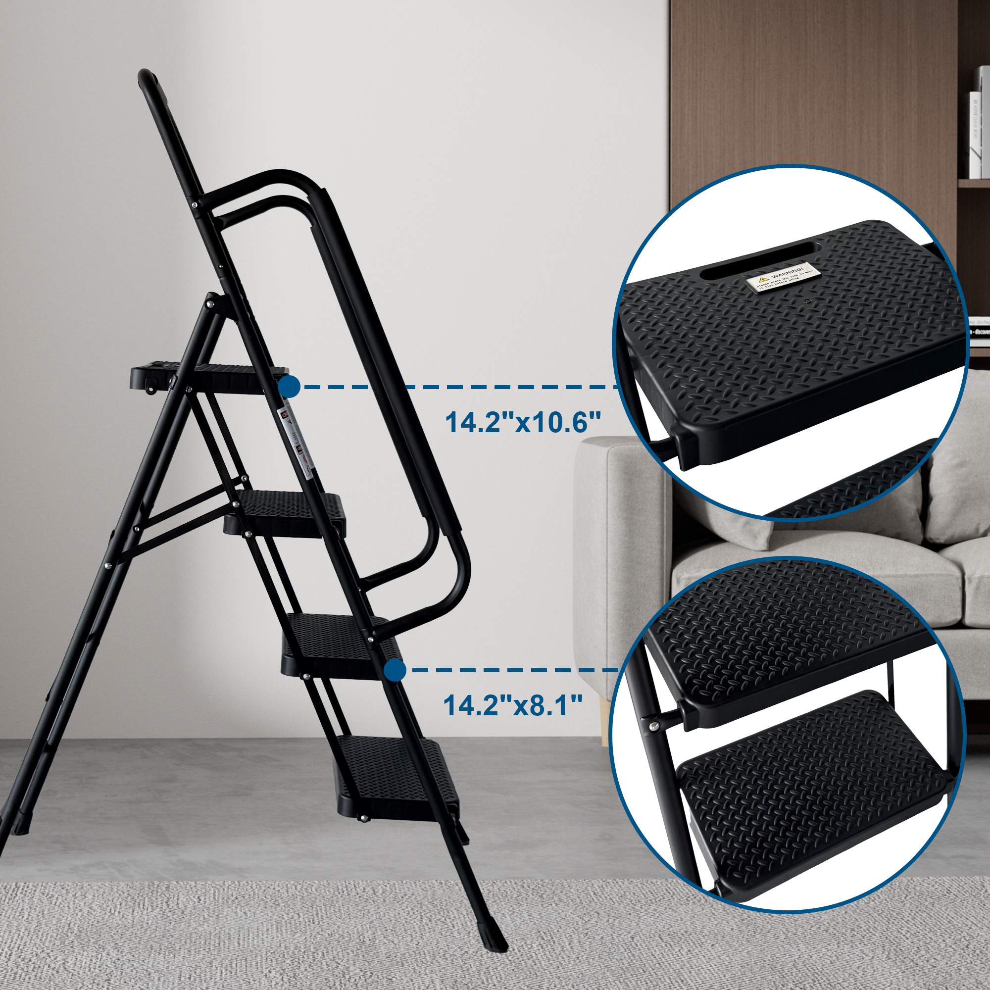 4 Step Folding Steel Ladder with Anti-Slip Pedals and Handrail by HouseOfZazla