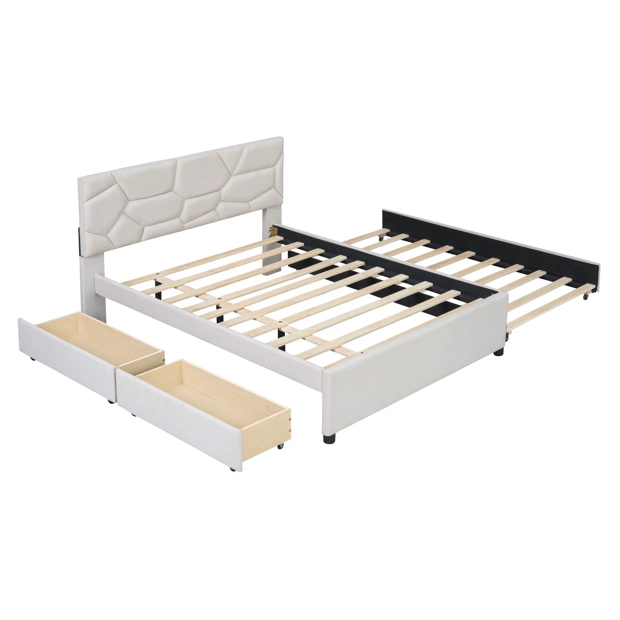 Upholstered Platform Bed With Brick Pattern Headboard And Twin Long Size Trundle by HouseOfZazla