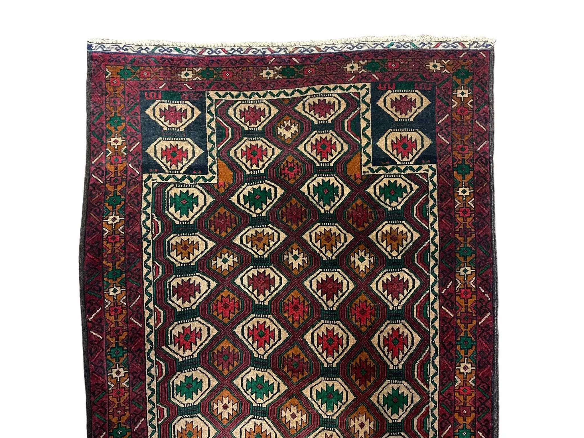 3x5 Vintage Handmade Wool Rug Tribal Turkoman Balouch Prayer Rug Organic Dyes by Jewel Rugs