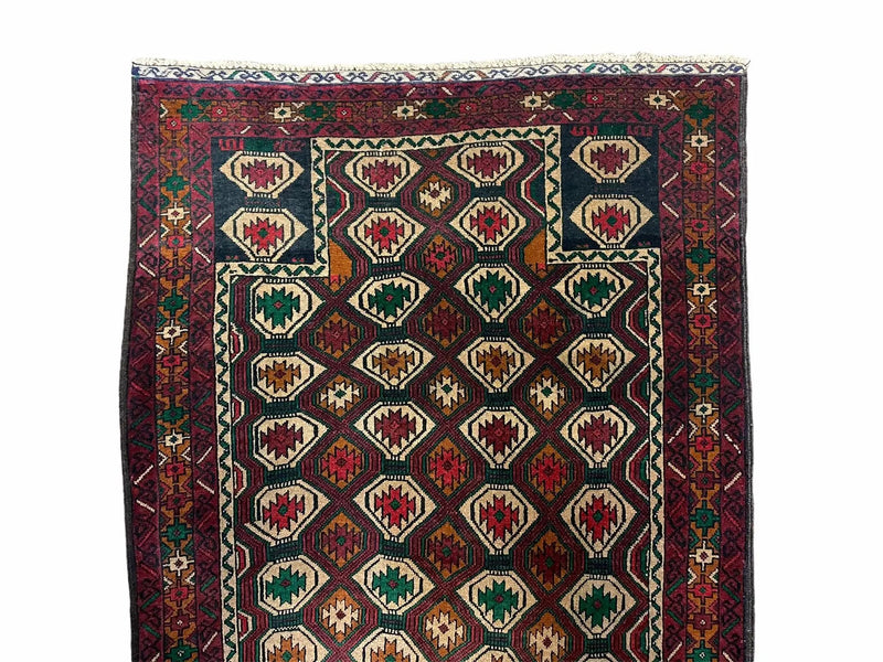 3x5 Vintage Handmade Wool Rug Tribal Turkoman Balouch Prayer Rug Organic Dyes by Jewel Rugs