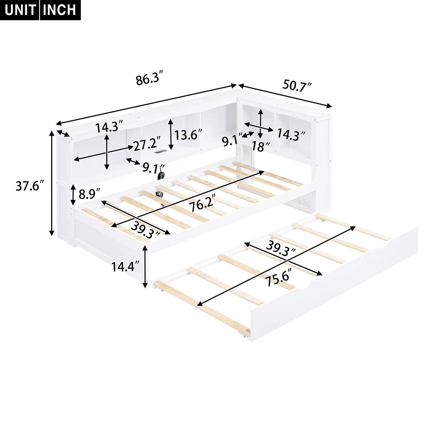 Daybed With Trundle, Storage Cabinets, USB Ports by HouseOfZazla