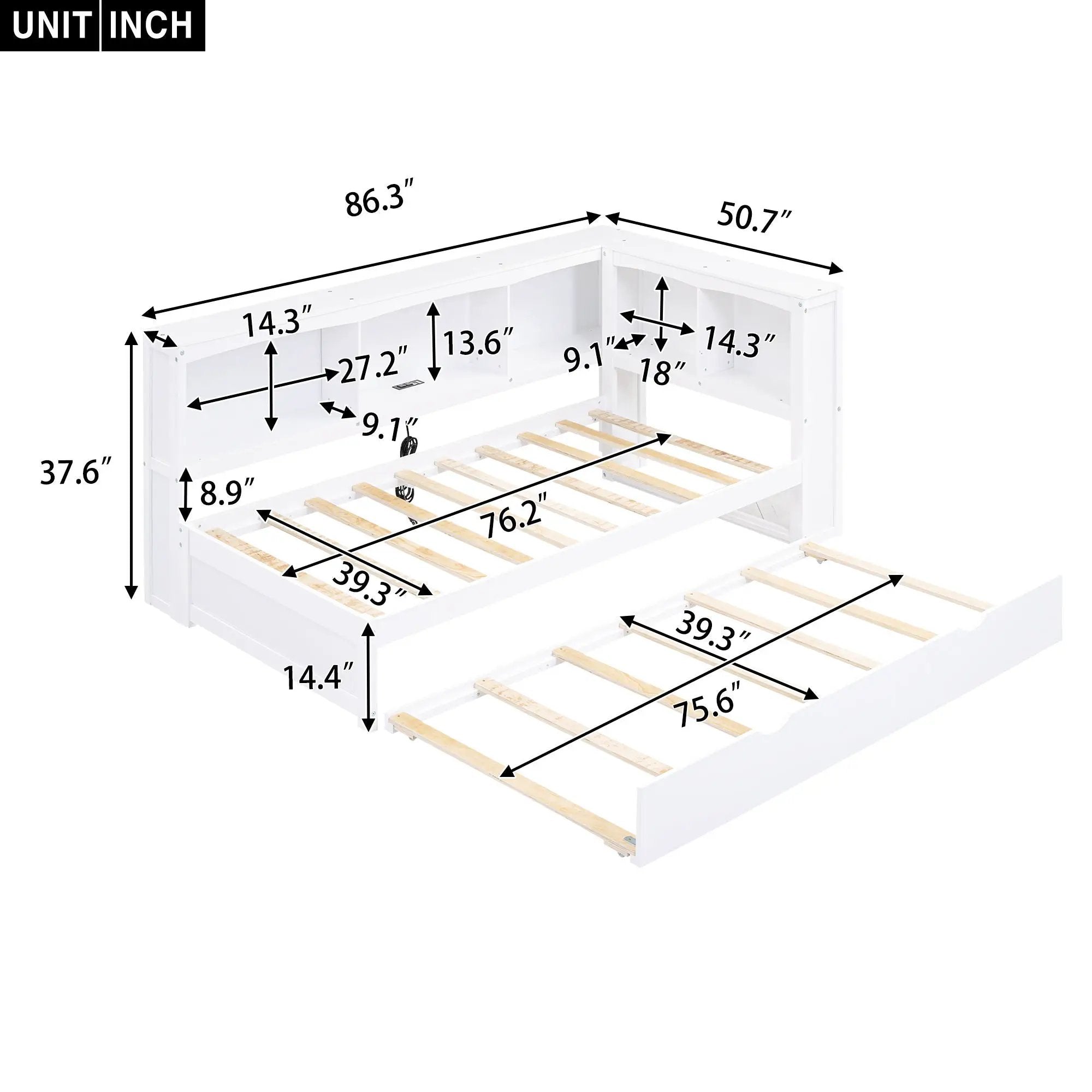 Daybed With Trundle, Storage Cabinets, USB Ports by HouseOfZazla