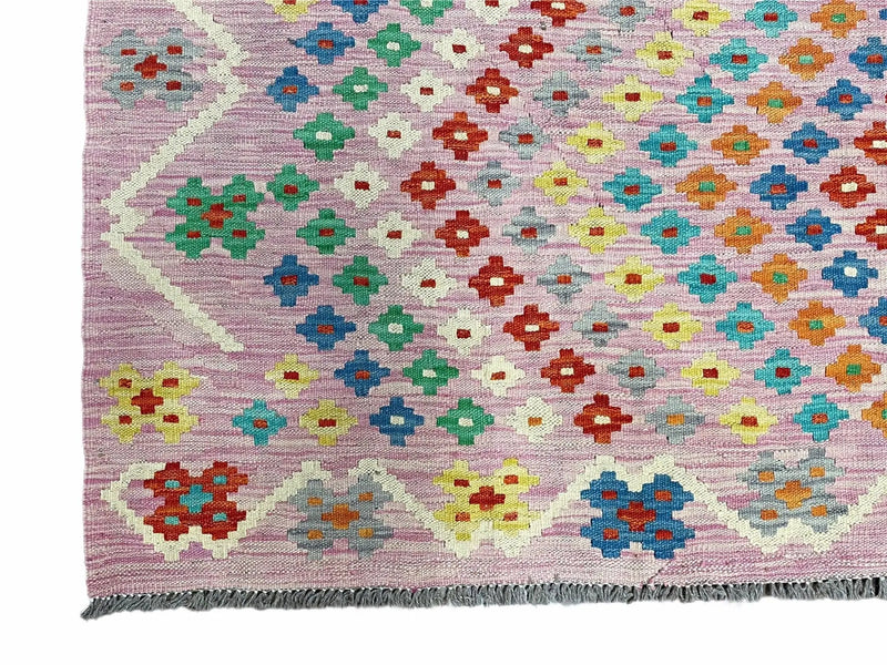Pink Kilim Rug 6x8 Colorful Turkish Kilim Rug 6 x 8 Flat Weave Kilim Playful Kilim Multicolor Anatolian Chobi New Kilim by Jewel Rugs