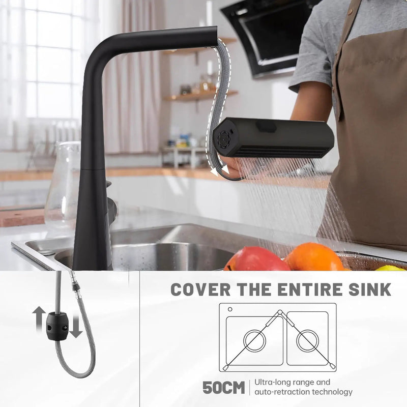 Waterfall Kitchen Faucet With Temperature Display And Pull Down Sprayer by HouseOfZazla