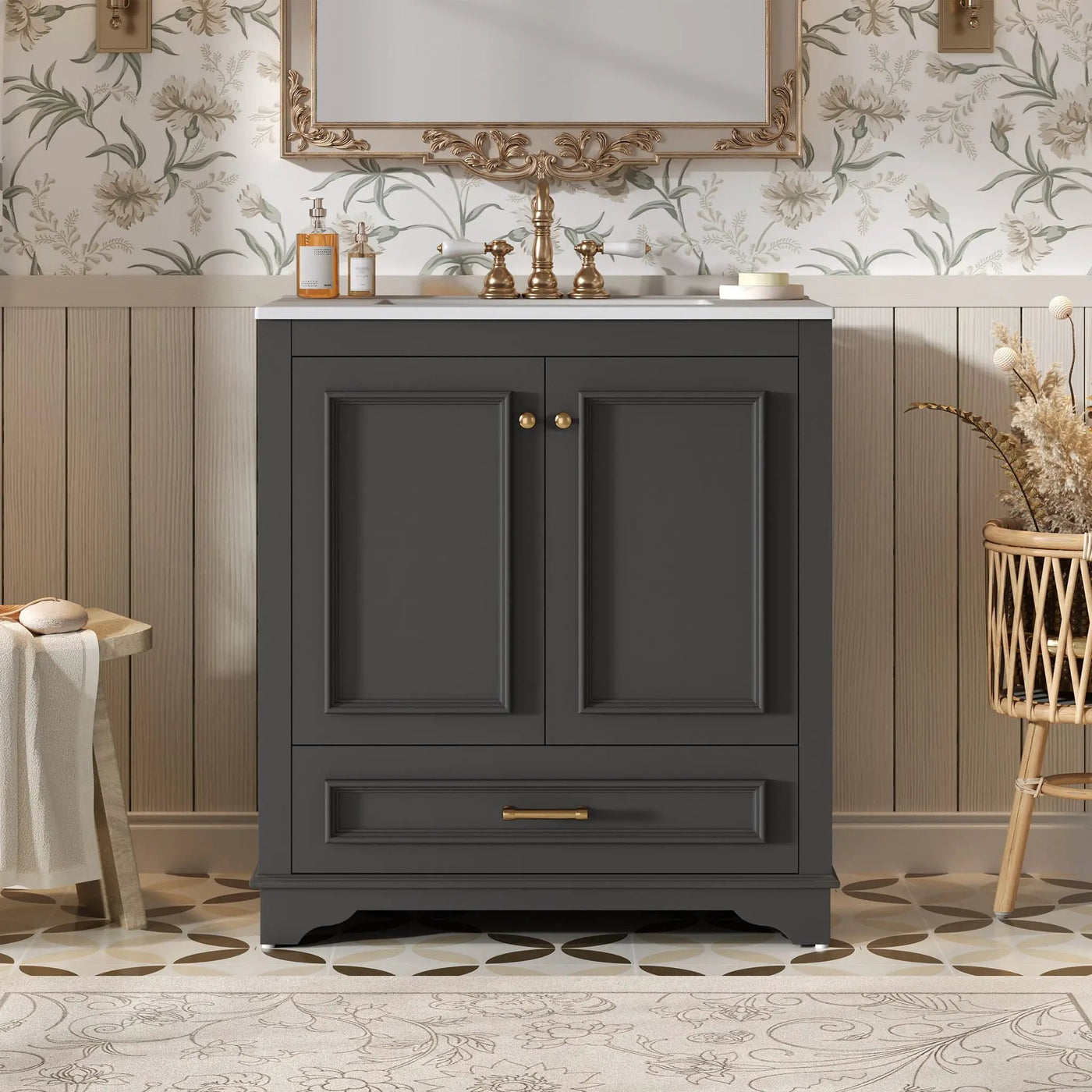 Bathroom Vanity With Sink, Cabinet & 2 Soft Closing Doors & Adjustable Shelf by Unique Piece Furniture