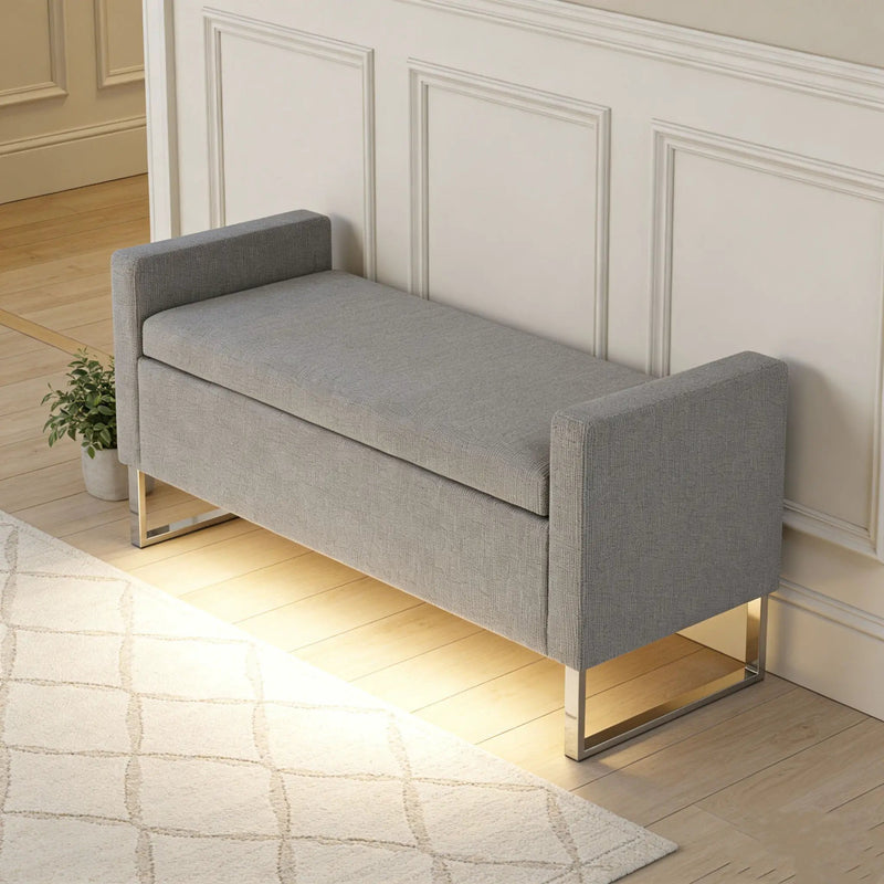 Upholstered Ottoman Bench With Storage - Dark Gray by HouseOfZazla