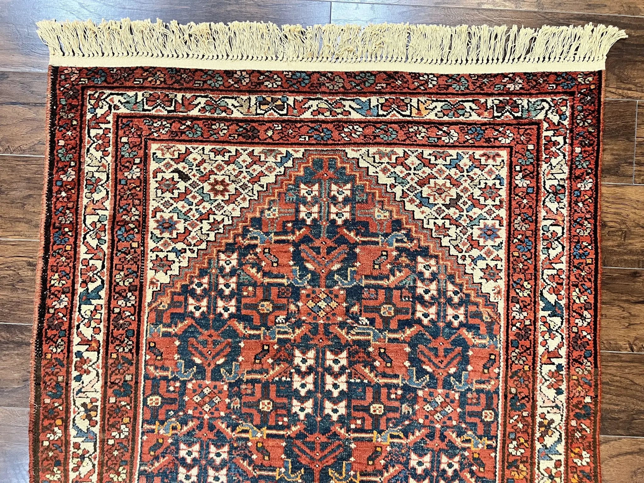 Persian Malayer Rug 4x7, Tribal Rug, Geometric, Antique Oriental Carpet, Red Blue Cream, Boho Rug, Hand Knotted Wool Rug by Jewel Rugs