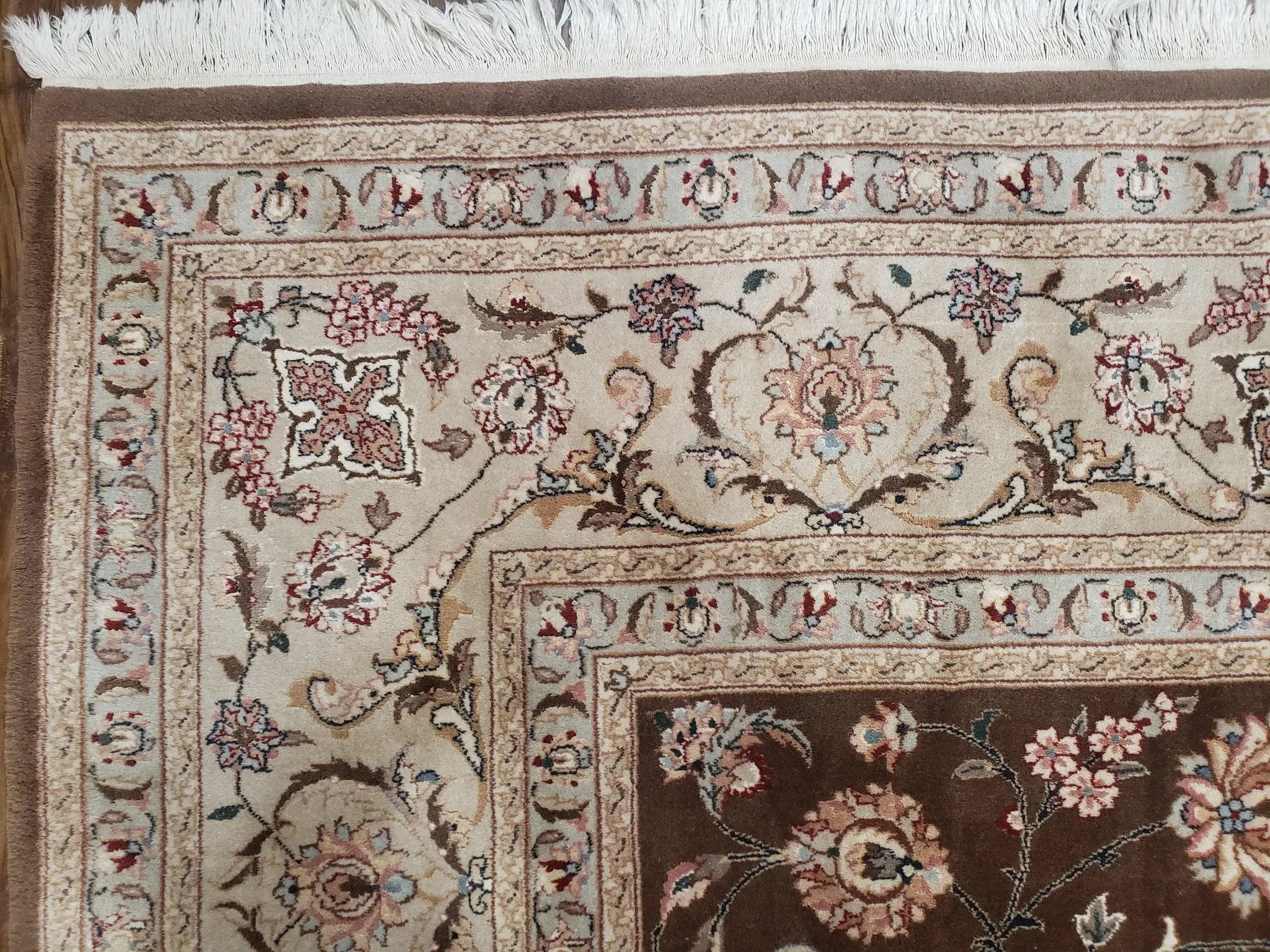 Vintage Pak-Persian Area Rug 9x12, Wool Hand-Knotted Spice Brown & Ivory Traditional Fine Oriental Carpet, Pakistani Carpet, 9 x 12 Fine Rug by Jewel Rugs