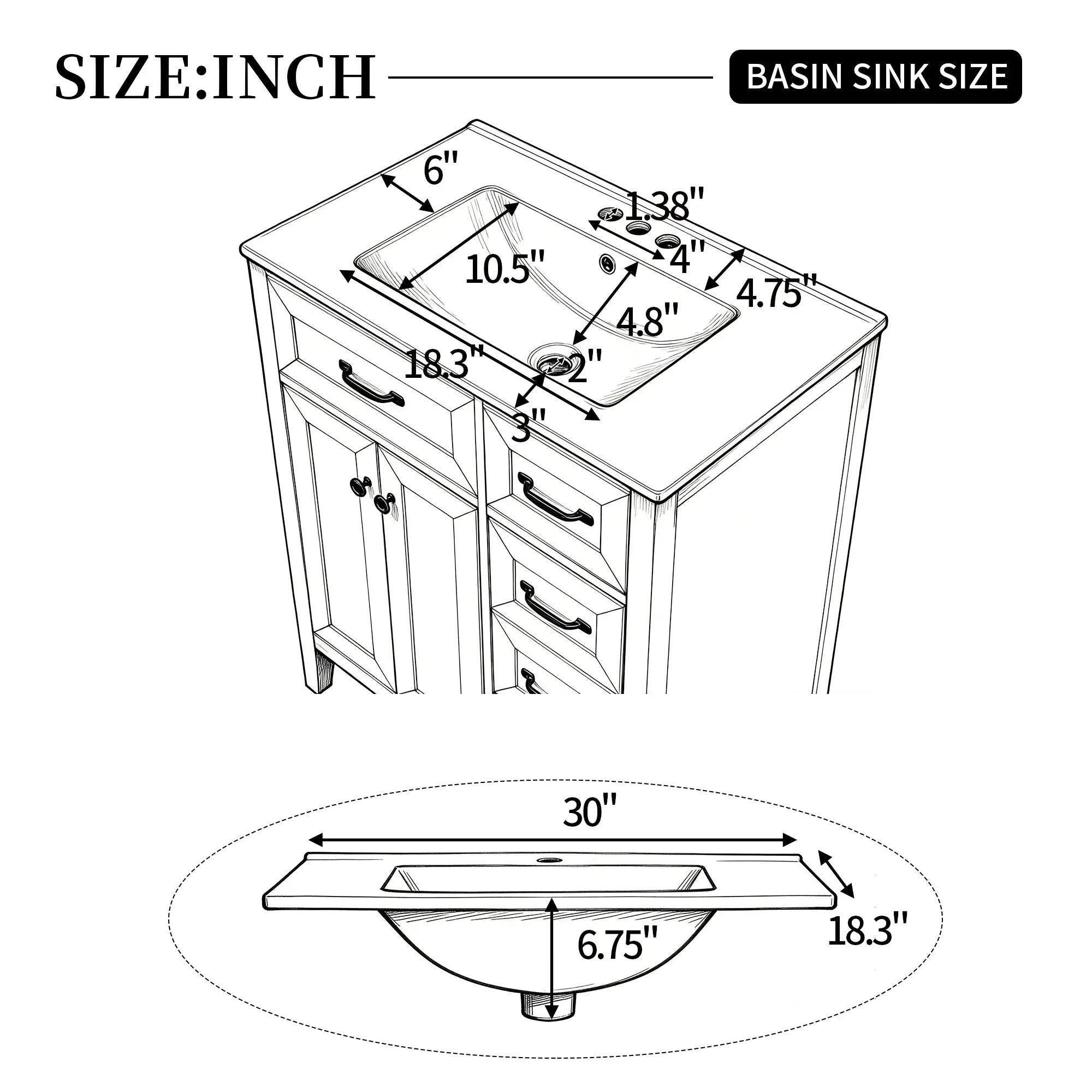 30" White Bathroom Vanity with Ceramic Sink by HouseOfZazla
