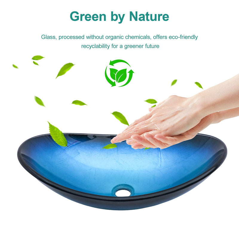 Tempered Glass Vessel Sink With Boat Shape Pop-Up Drain by HouseOfZazla