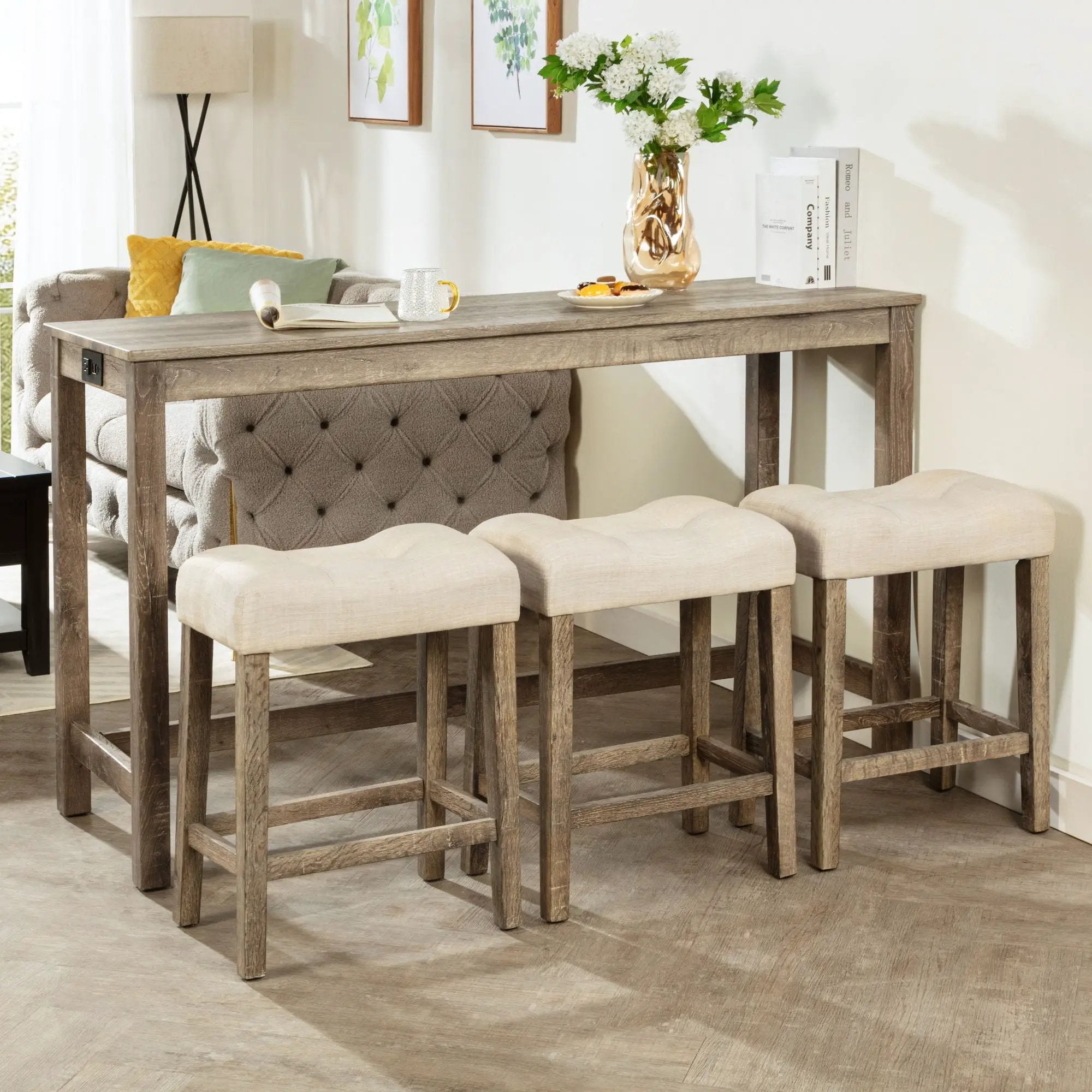 4 Piece Bar Table Set With Power Outlet, 3 Padded Stools by HouseOfZazla