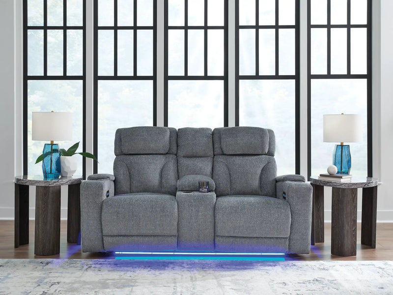 Studio Cave - Power Reclining Loveseat with Console - Steel by Unique Piece Furniture