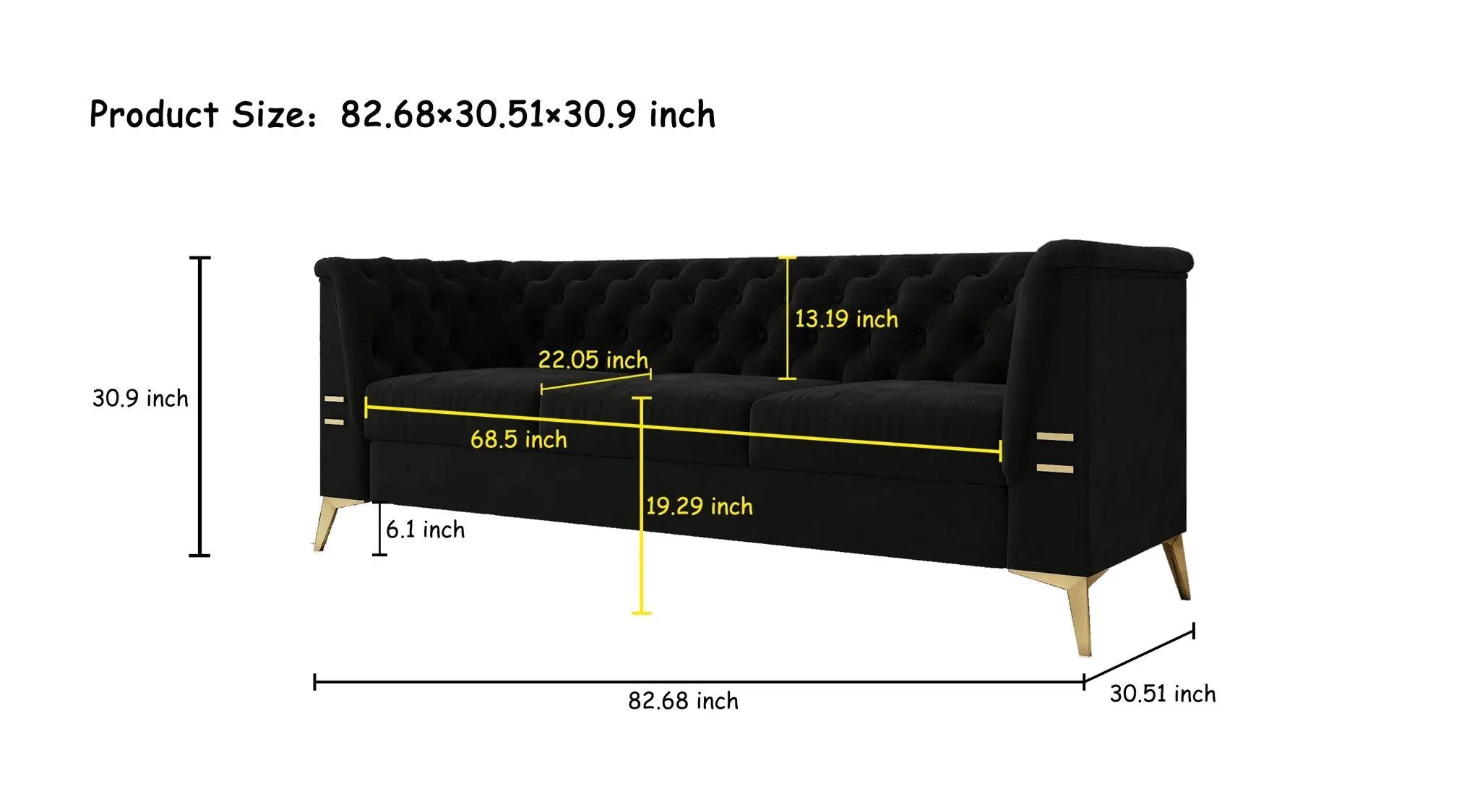 Luxurious Sofa With Legs, Modern Chesterfield Design, Tufted Upholstery, 3 Seat Couch For Living Room And Office by HouseOfZazla