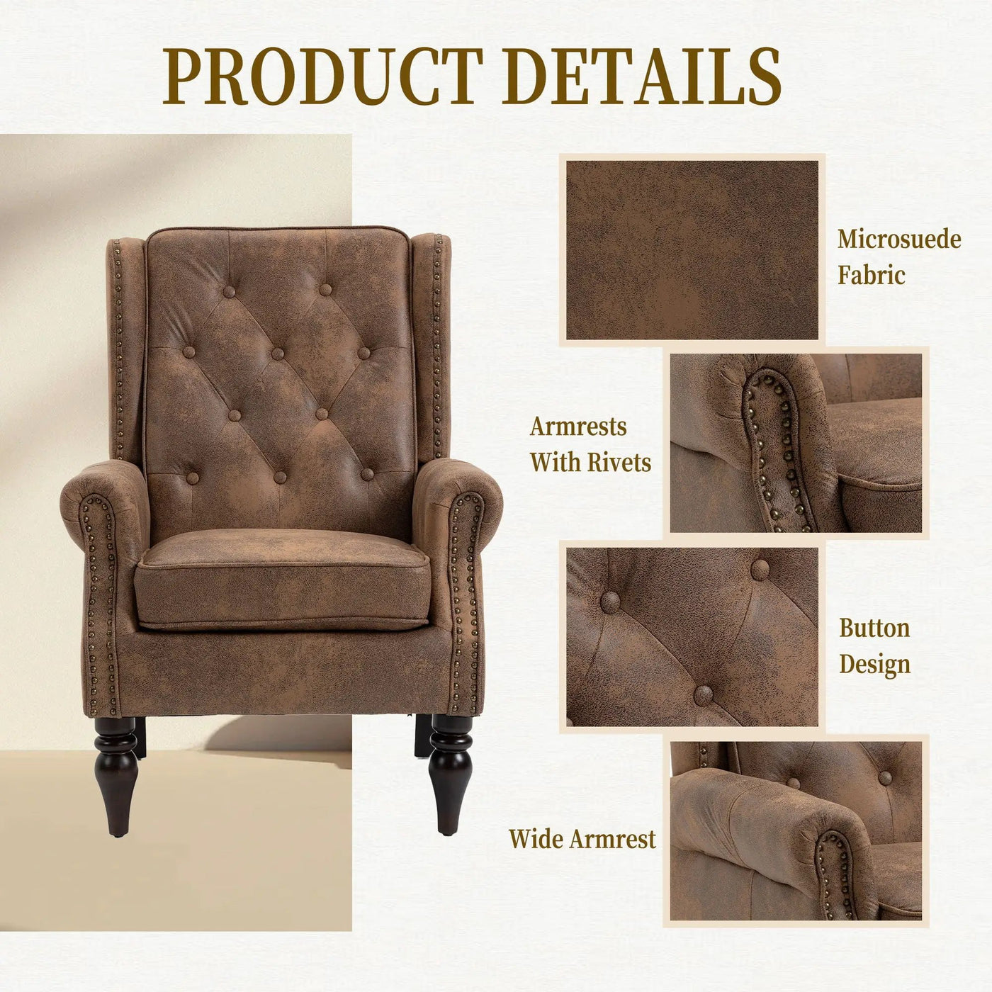 Modern Accent Armchair With Sturdy Wood Legs by Unique Piece Furniture