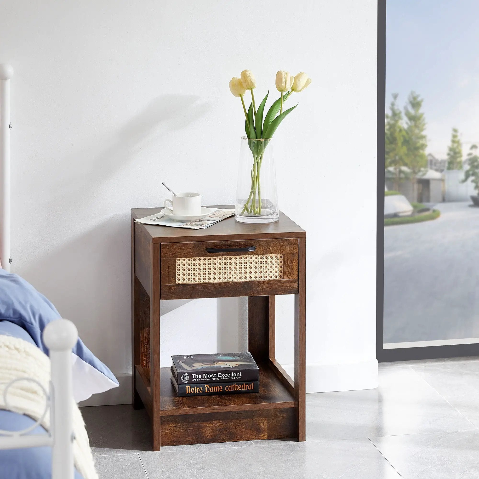 15.75" Rattan End Table With Drawer, Modern Nightstand, Side Table For Living Room, Bedroom by HouseOfZazla