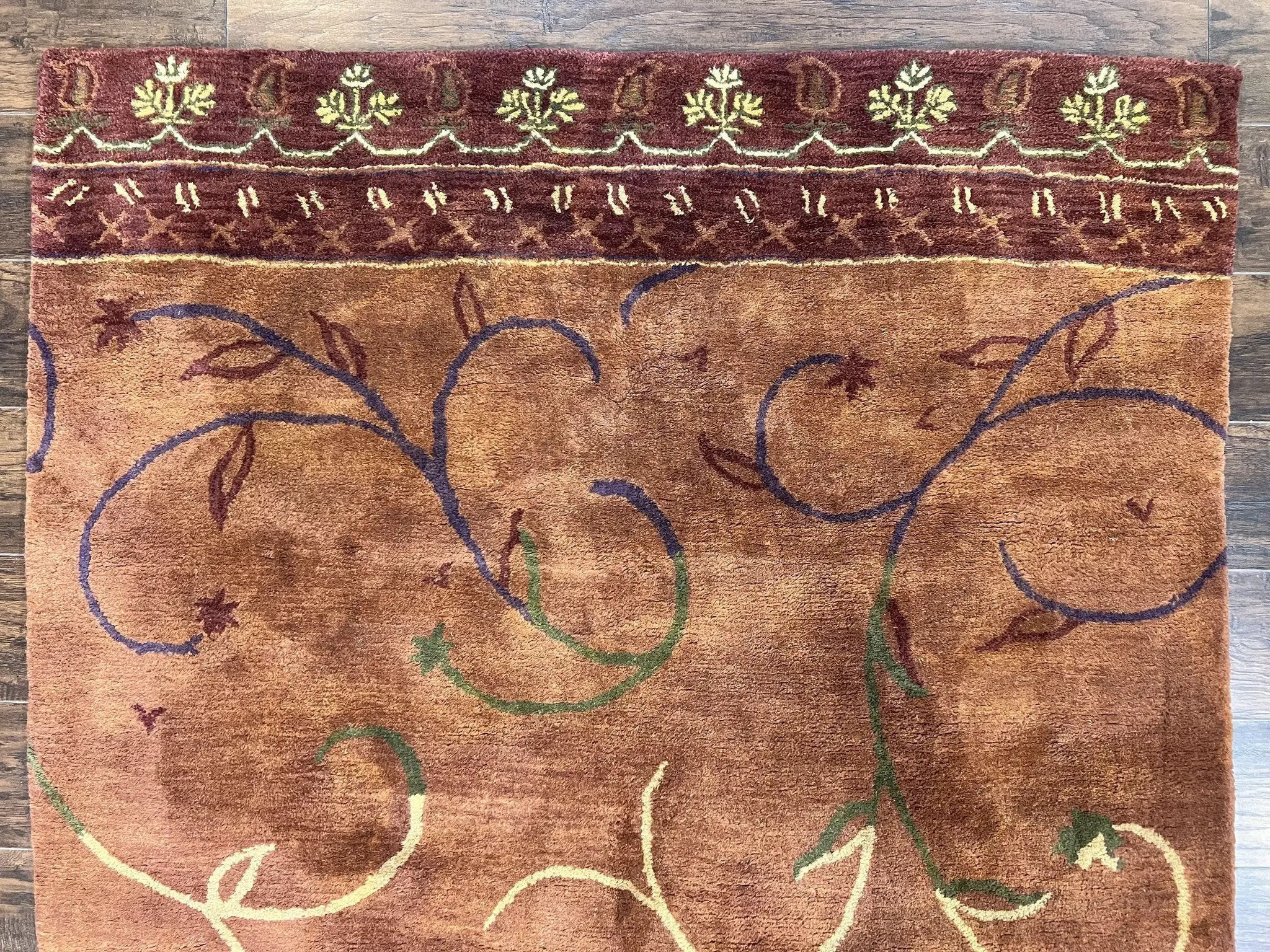 Pottery Barn Rug 5x8, Vintage Hand Tufted Carpet, Wool and Silk, Rust & Maroon by Jewel Rugs