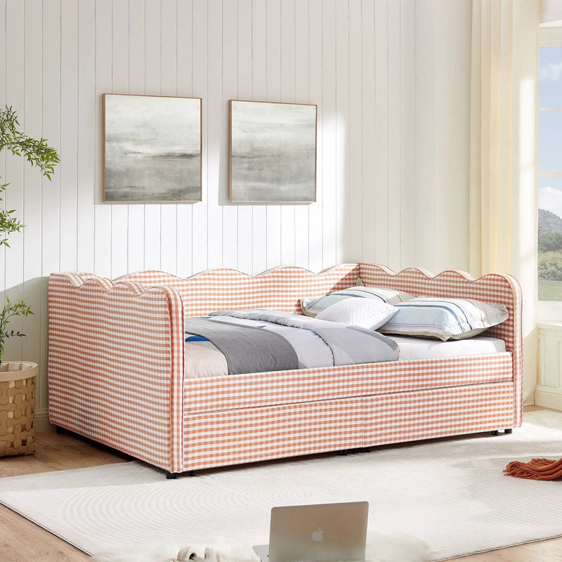 Gingham Daybed With USB Charging Port, Wave-Shaped Design by Unique Piece Furniture
