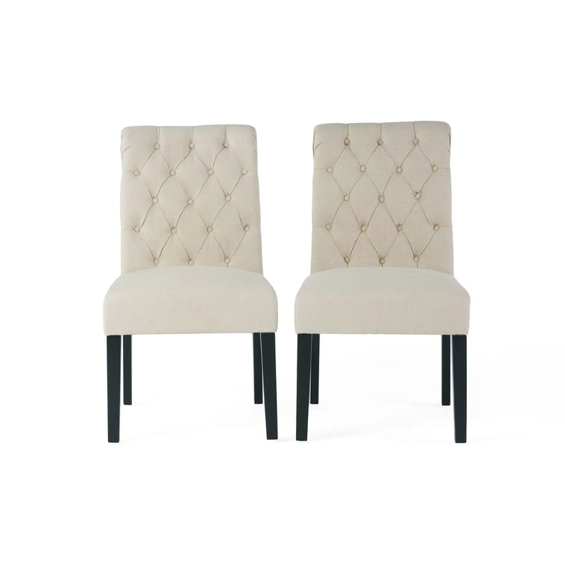 Dining Rolltop Chairs (Set of 2), Upholstered Armless Chair With Wood Leg - Ivory by HouseOfZazla