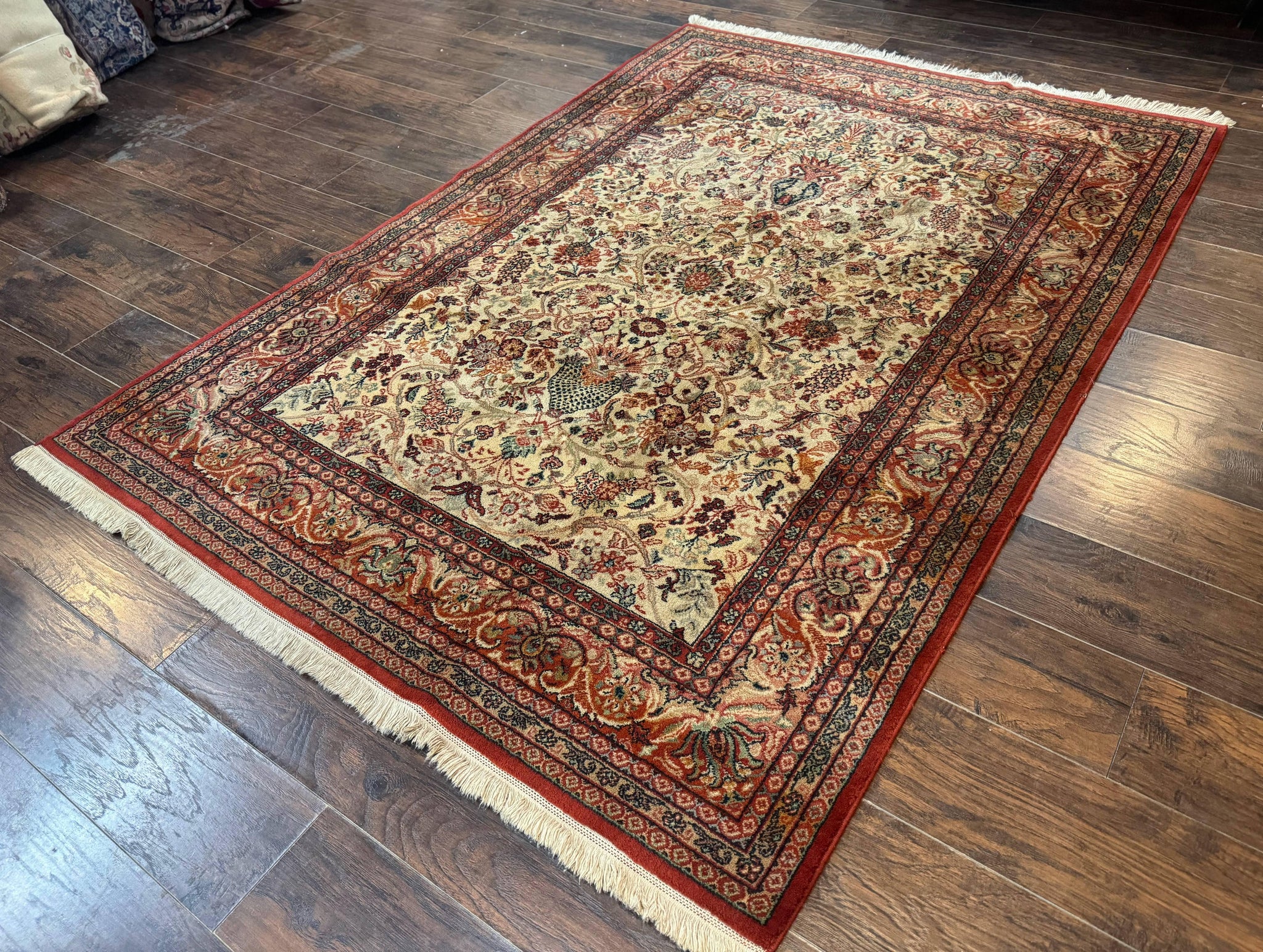 Antique Persian Rug 5x7, Allover Floral with Vases, Beige and Red, Belgian Power Loomed Rug, Vintage by Jewel Rugs