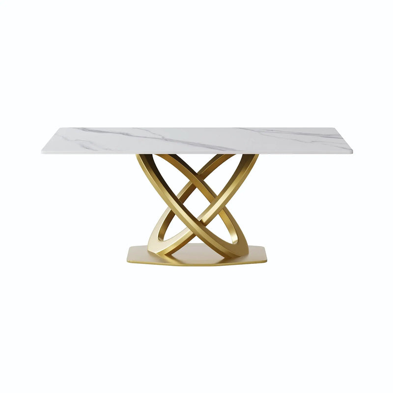 70.84" Modern Artificial Stone Panel Double-Ring Stainless Steel Metal Legs, Can Accommodate 6-8 People by HouseOfZazla