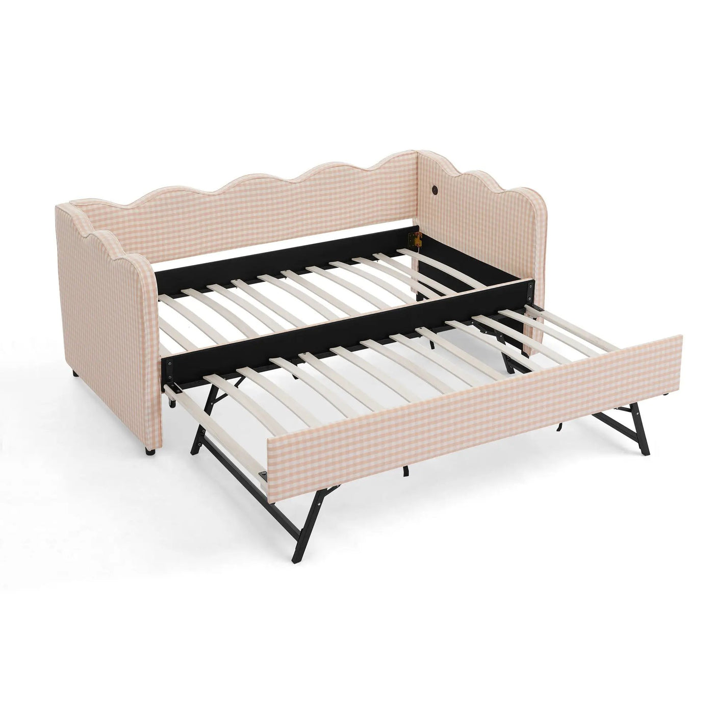 Gingham Daybed With USB Charging Port, Wave Shaped Design by HouseOfZazla